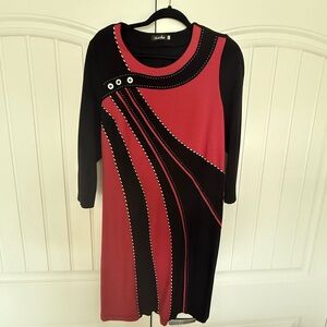 Anita Moda Elegant Black & Red Long Sleeve Dress